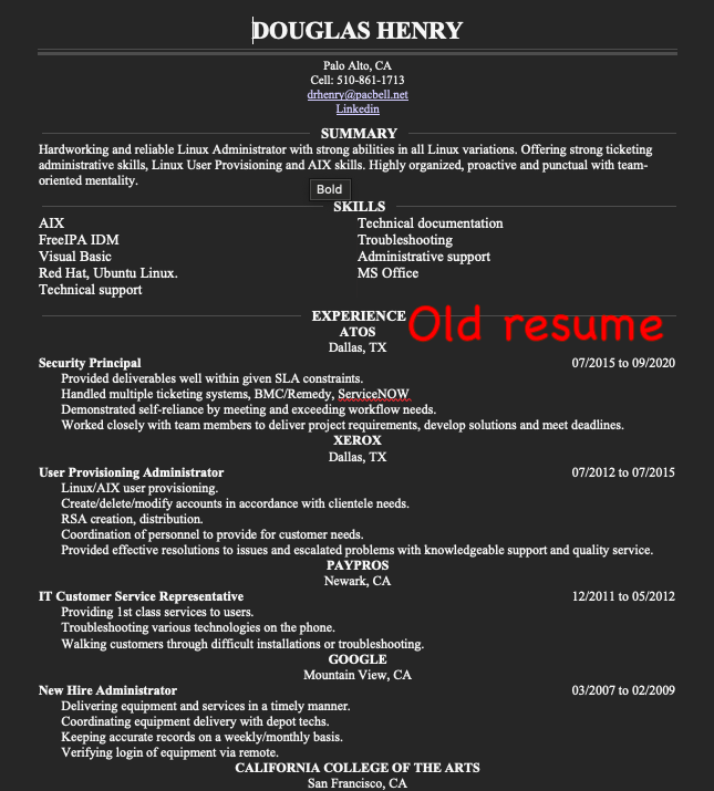 old resume